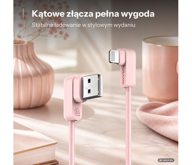 USAMS Kabel kątowy U-flow Lightning 1,2m 2A różowy - 1569092 - zdjęcie 2